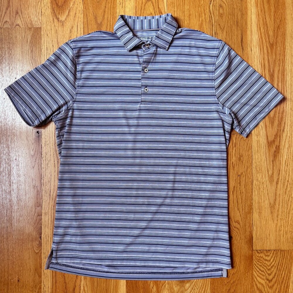 Johnnie O Lyndon Striped Performance Jersey Polo Mens Medium Twilight Blue